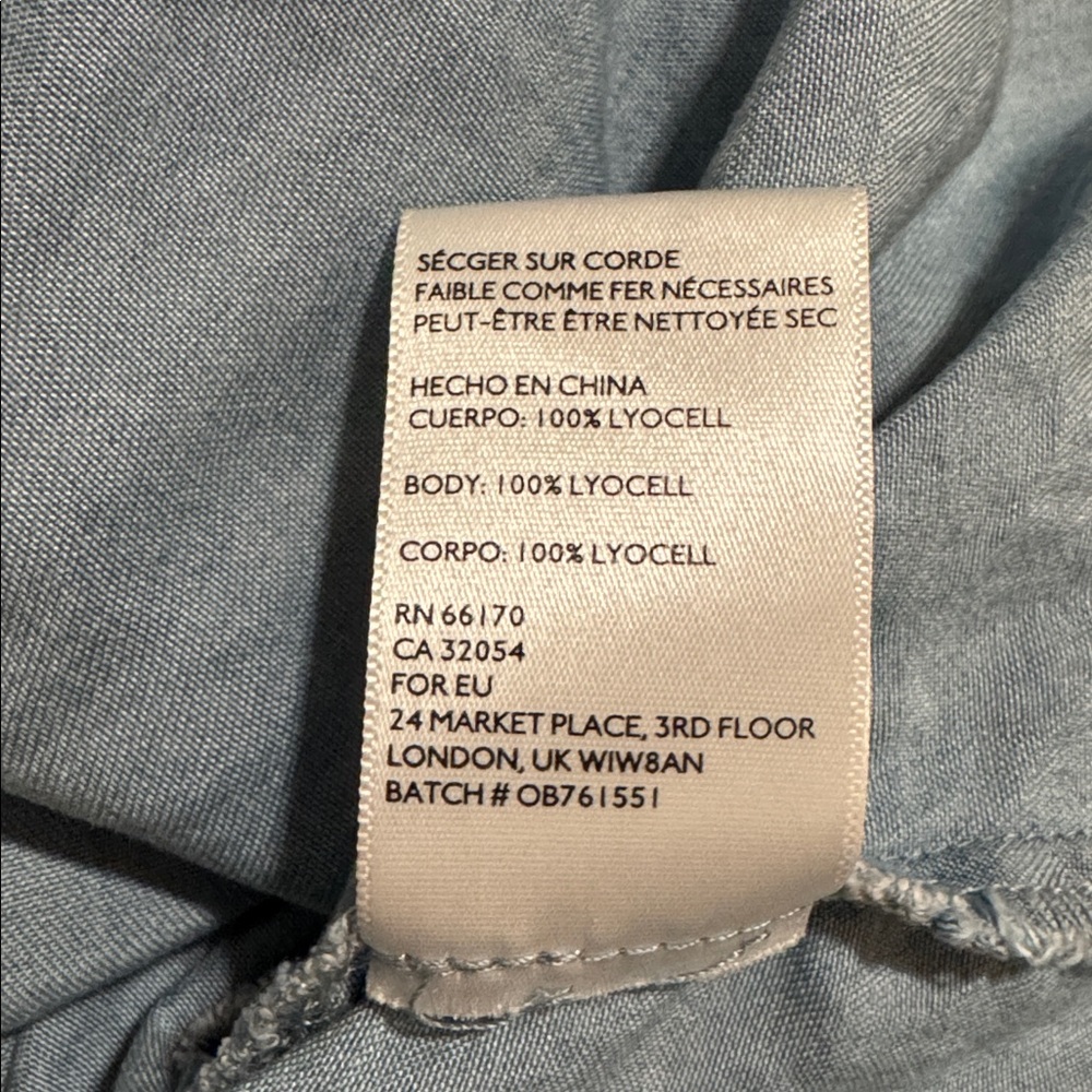 Urban Outfitters Lindsay Button-Up Chambray Mini Dress Blue Smocked Sleeveless-S - Picture 10 of 10